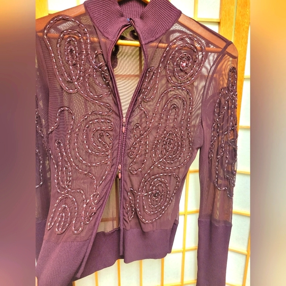 Blue Ice sheer beaded stretch knit jacket - Picture 7 of 9